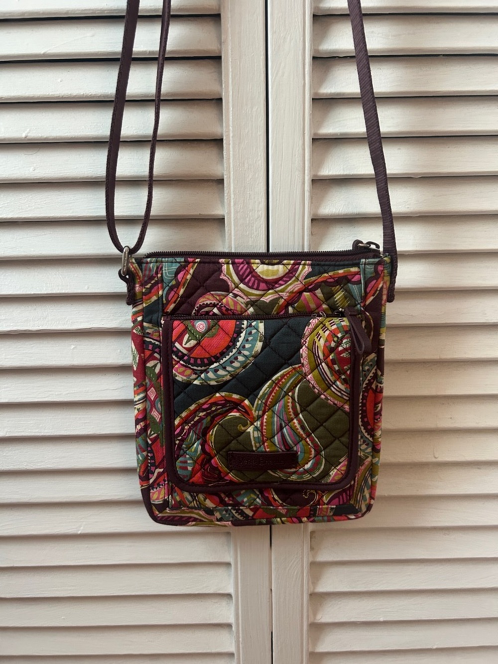 Vera Bradley Quilted Multi-Color Crossbody with Brown Strap